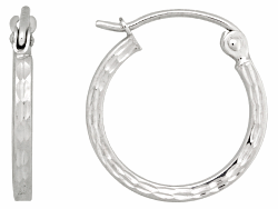 Textured hoop earrings, 10k white gold. These earrings measure approximately 9/16"L x 1/16"W and have saddleback closures.