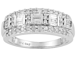 Diamond .60ctw Round And Baguette 10kt White Gold Ring